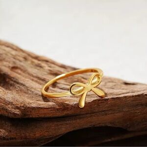 18K Gold Bow Tie Ribbon Minimalist Trendy Design Ring Love Knot Symbolism